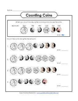 Counting Coins with Running Total Counting Money Worksheet