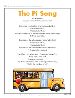 Pi Song Free Songs Worksheet