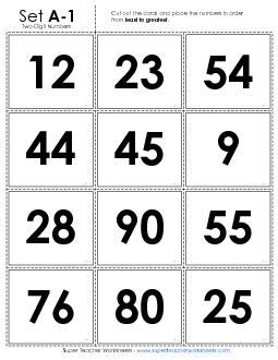 Ordering: Card Sort Game (2-Digit) Place Value Worksheet