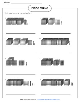 Place Value Blocks (4-digit numbers) Free Worksheet