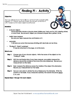 Finding Pi Project Free Geometry Worksheet