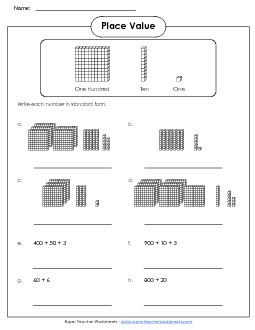 Place Value Blocks (3-digit numbers) Free Worksheet