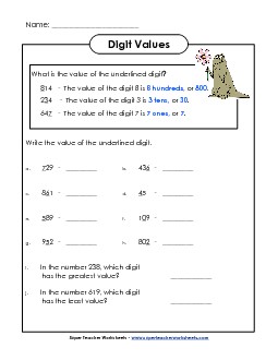 Underlined Digit (3-Digit) Free Place Value Worksheet