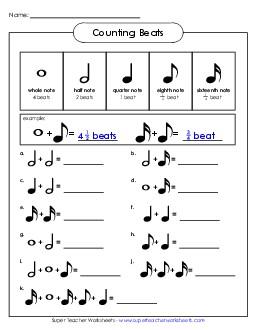 Counting Beats (Intermediate) Music Worksheet