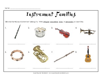 Instrument Families Music Worksheet