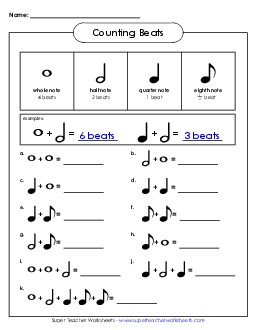 Counting Beats (Basic) Music Worksheet