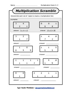 Scrambled Facts (0-12) Multiplication Worksheet