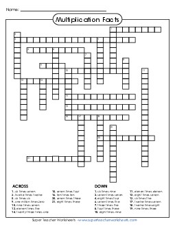 Times Table Crossword Multiplication Worksheet