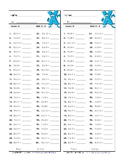 Multiplication Timed Quiz 0 - 8 Worksheet