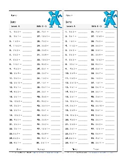 Multiplication Timed Quiz 0 - 2 Free Worksheet