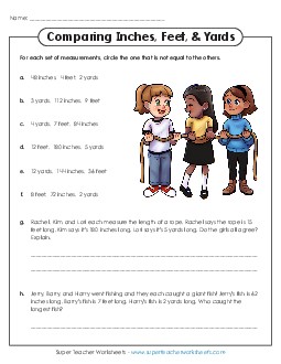 Comparing Yards, Feet & Inches Measurement Worksheet