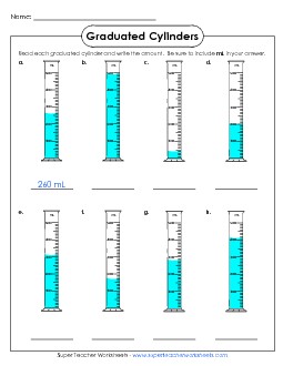 Graduated Cylinders (100s) Measurement Worksheet