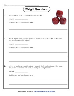 Weight Questions (Easy) Measurement Worksheet