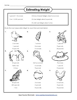 Estimating Weight Free Measurement Worksheet