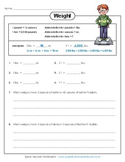 Pounds, Ounces, Tons (Easy) Measurement Worksheet