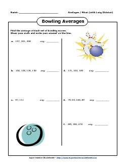 Bowling Averages Mean Median Mode Range Worksheet