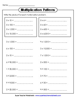 Multiplication Patterns Free Worksheet