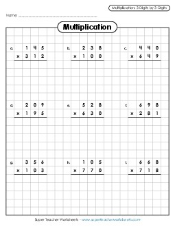 Multiplication: 3-digit by 3-digit Free Worksheet