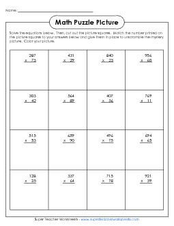 3-Digit by 2-Digit - Pirate Picture Puzzle Multiplication Worksheet