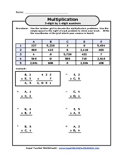 Grid Puzzle: 3-digit times 1-digit Multiplication Worksheet