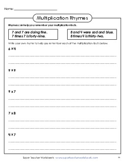 Multiplication Rhymes Worksheet