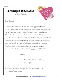 A Simple Request (Poem) Poems Worksheet