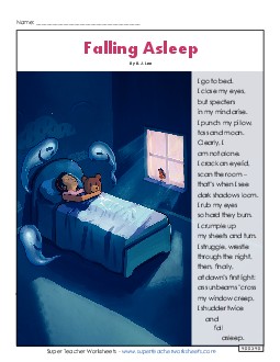 Falling Asleep Free 6th Grade Reading Comprehension Worksheet