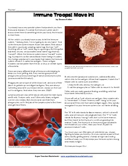 Immune System 7th Grade Reading Comprehension Worksheet