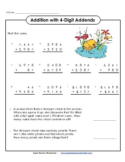 4-Digit Addition Practice Free Worksheet