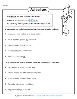 Finding Adjectives Worksheet