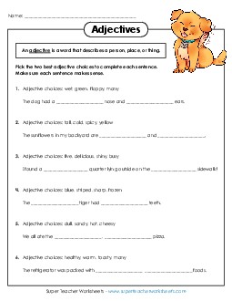 Choosing Adjectives Worksheet