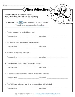 Alien Adjectives Free Worksheet