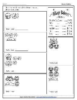 Addition Bakery (Money) Free Worksheet