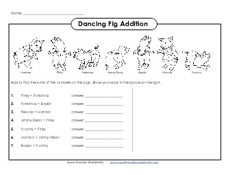 Dancing Pig Addition Worksheet