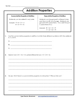 Discuss & Write: Addition Properties Free Worksheet