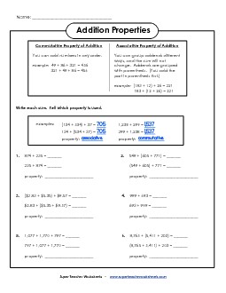 Assoc. & Comm. Properties - Intermediate Addition Worksheet