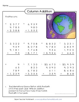 Addition: 4 Addends Worksheet