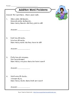 Word Problems: 2-Digit Addition (Regrouping) Worksheet