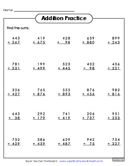 More 3-Digit Addition Worksheet