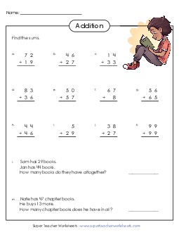 2-Digit Addition Problems (Regrouping)  Worksheet