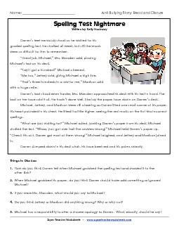 Spelling Test Nightmare Free Bullying Worksheet