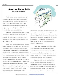 Peter Pan Jellyfish 5th Grade Reading Comprehension Worksheet