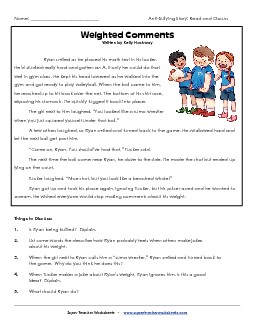 Weighted Comments Bullying Worksheet