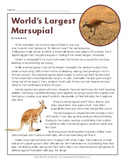 World\'s Largest Marsupial Free 6th Grade Reading Comprehension Worksheet