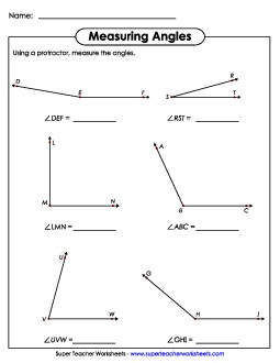 Measuring Angles 1 Geometry Worksheet