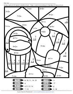 Mystery Picture - Beach (Basic Addition) Free Worksheet