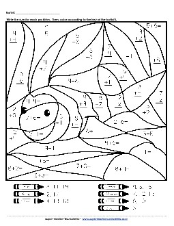 Addition Mystery Picture: Fish Worksheet