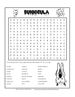 Bunnicula Word Search Books Worksheet