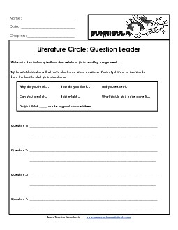 Lit Circles: Question Leader Free Books Worksheet