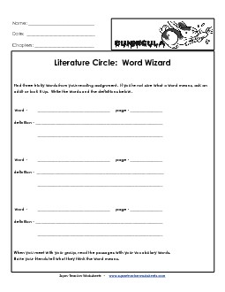 Lit Circles: Word Wizard Books Worksheet